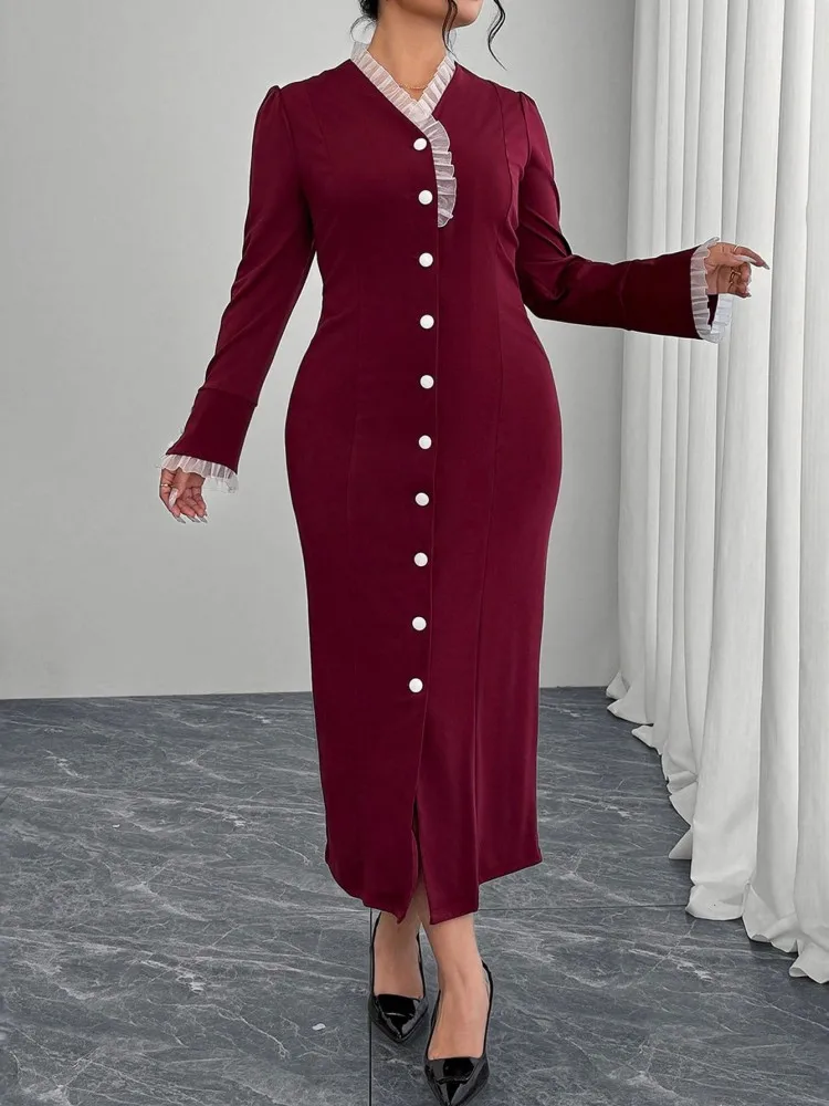 

L-4XL Одежда больших размеров Платья Женские халаты Весна Осень С длинным рукавом Уличный стиль Повседневная 3XL 4XL Большой размер Макси-платье большого размера