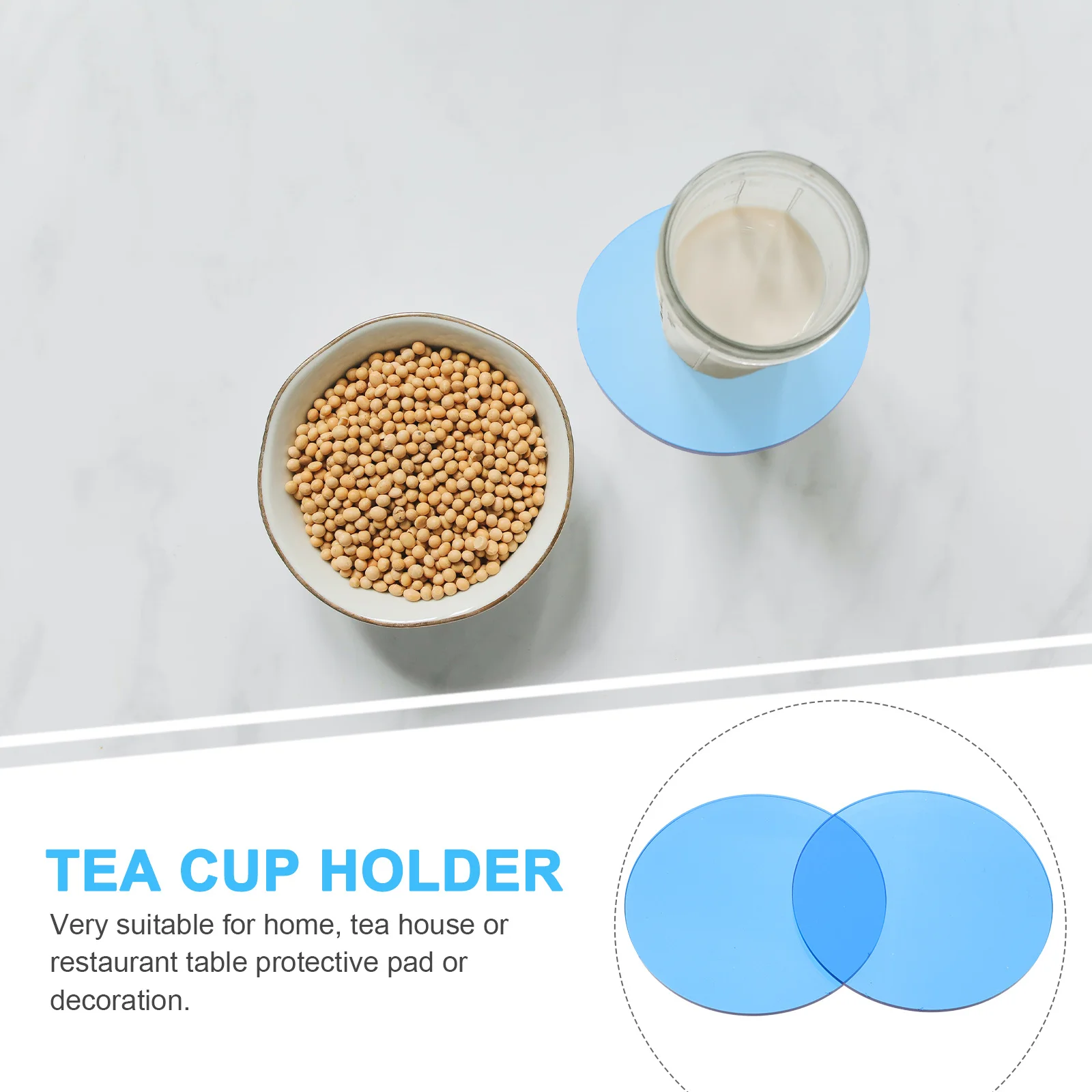 

4pcs Acrylic Coasters Heat Insulation Transparent Placemats Protective Pad Blue Tea Restaurant Table Decor