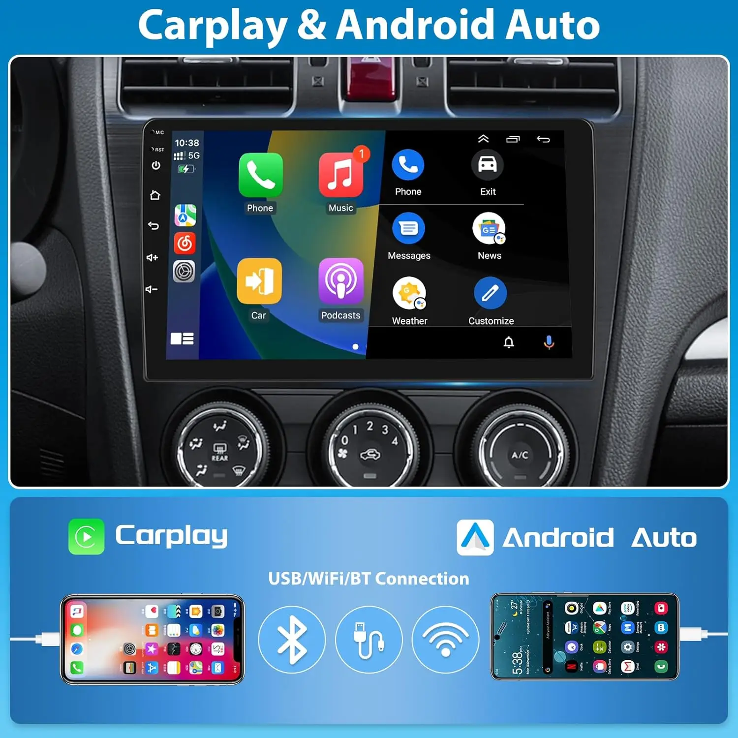 Universal 7 9 10″ Car Radio Android 11 Multimedia Player With Carplay GPS Navigation WiFi 2.5D IPS Screen For VW Toyota Ford KIA