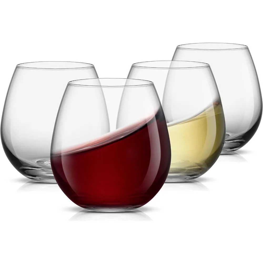 

15 oz Stemless Wine Glasses 4 Pcs Set for Red White Wine Spirits Glass Tumblers Clear Drinking Cups for Home Bar Party