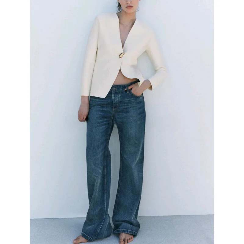 

Golden Button Decorated V-Ne Long Sve Knitted Jaet New Summer Women's Faion Slim Fit Commute Sle Polyester Fiber