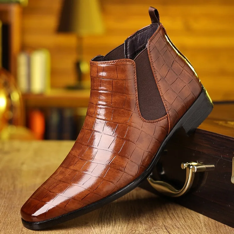 

Новые мужские классические кожаные туфли, модные роскошные мужские модельные туфли с каменным узором, британские ботильоны «Челси», Botas Plus 39-48
