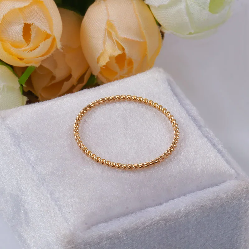 Provence Twist Lines Ring 10K14K Solid Gold for Women Minimalist Plain band Dainty Thin Rope Chain Tail Ring Personalized Custom