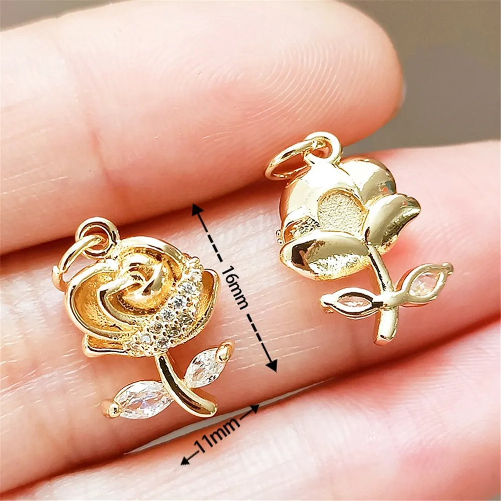 14K Gold-plated and Zirconium-inlaid Rose Rose Money Bag Pendant Diy Bracelet Necklace Handmade Jewelry Accessory view 3