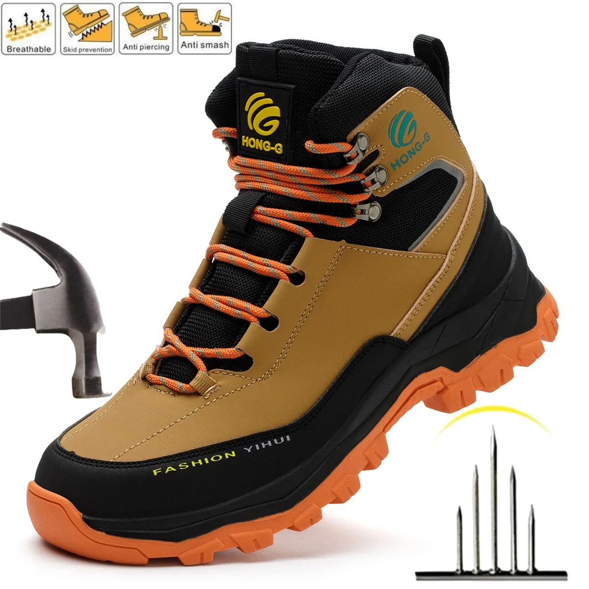 

Construction Work Shoes Slip Resistant Puncture-proof Outsole Steel Toe Wear Resistant Indestructible Sneaker Work Men Boots