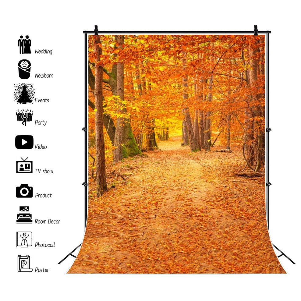 Autumn Forest Nature Scenery Photography Backdrop Fall Maples Leaves Tree Kids Portrait Indoor Photocall Background Studio Props