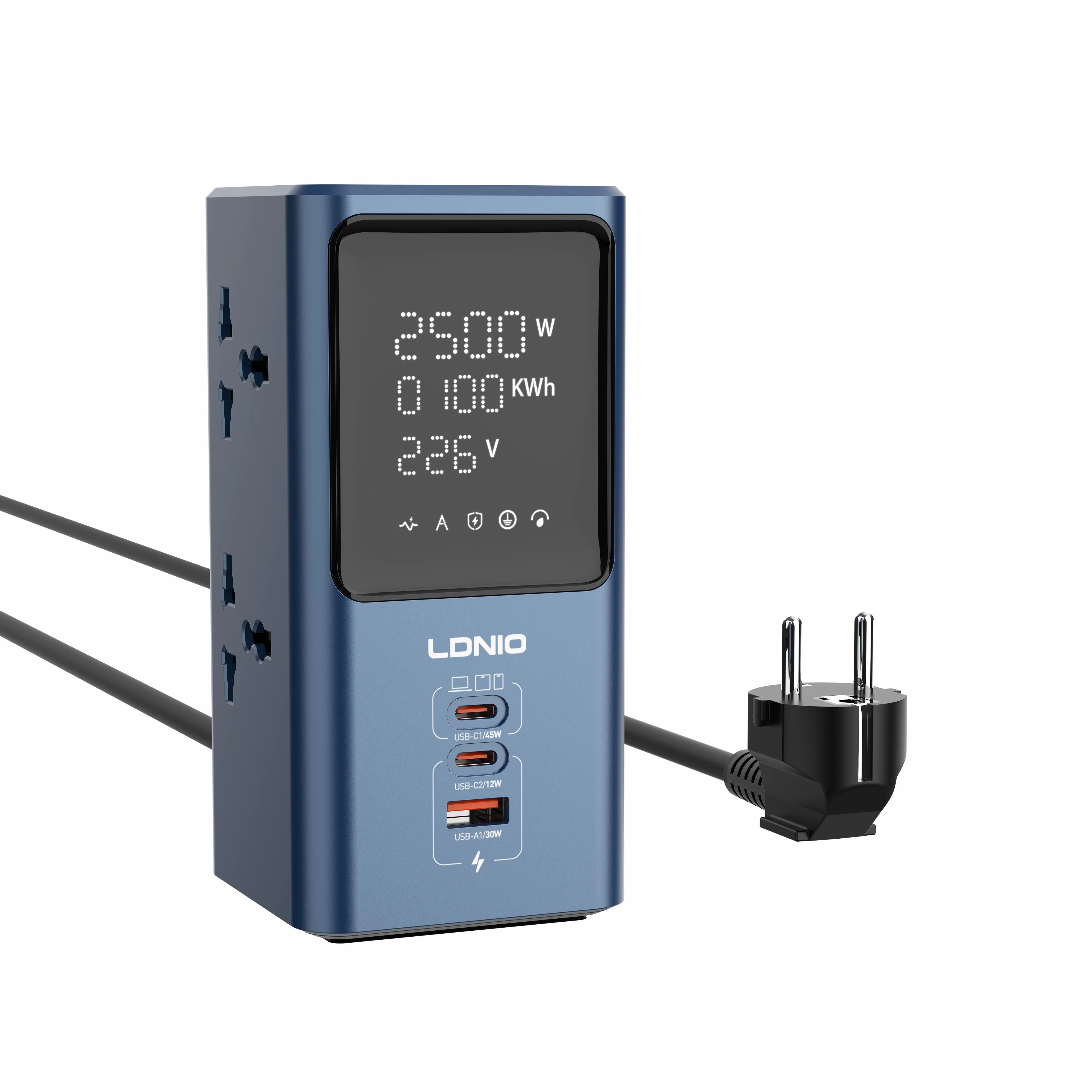LDNIO Tower Multi Tap Real-time Power LED Display Cube Stekkerdoos Timer met 45W Snellaadstations UK US EU Stekker 2M