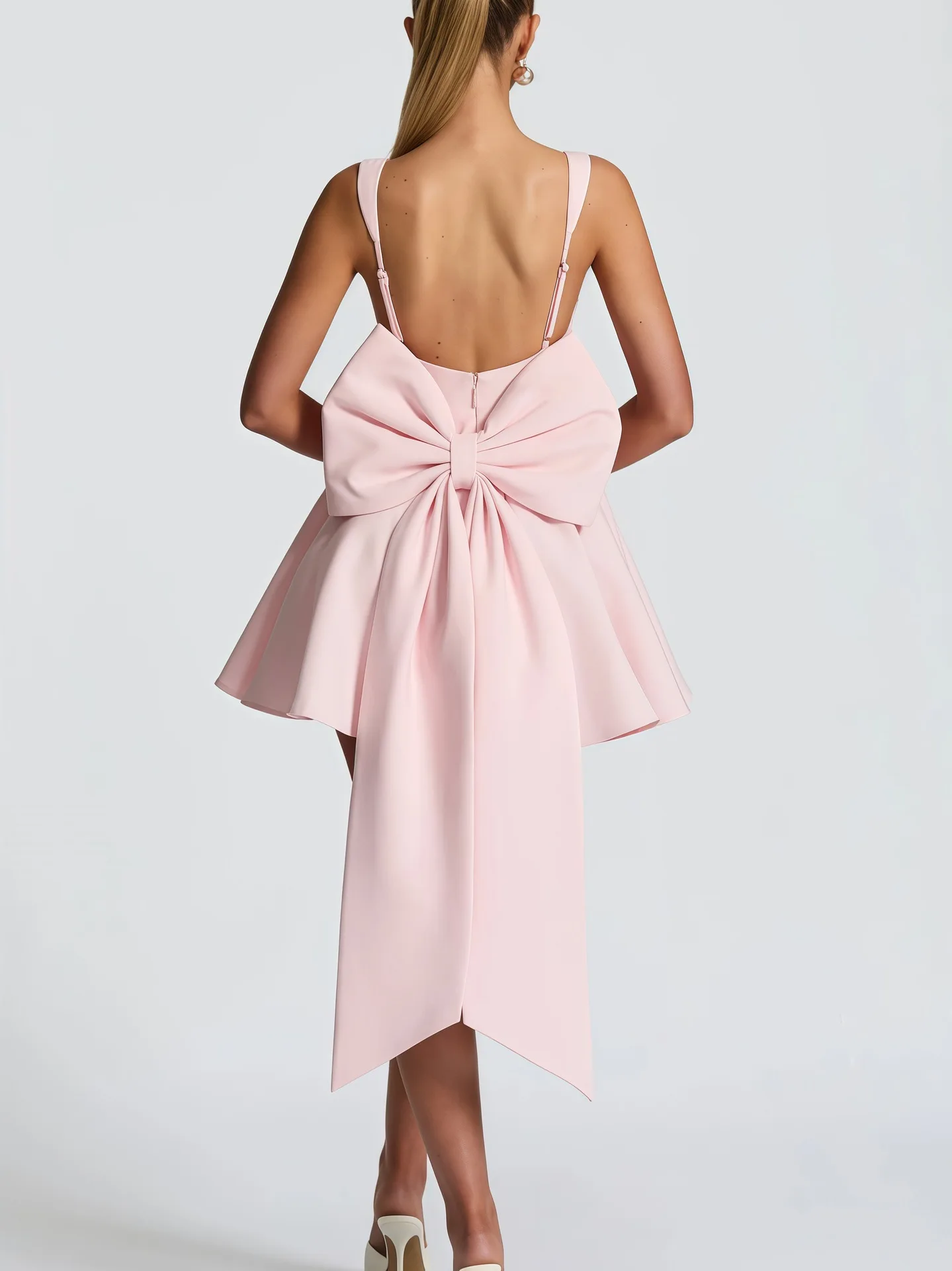 

Bow Pearl Backless Sexy Party Dress Women Mini 2026 Summer Dress Elegant Waist Wrap A-line Dresses Vestidos