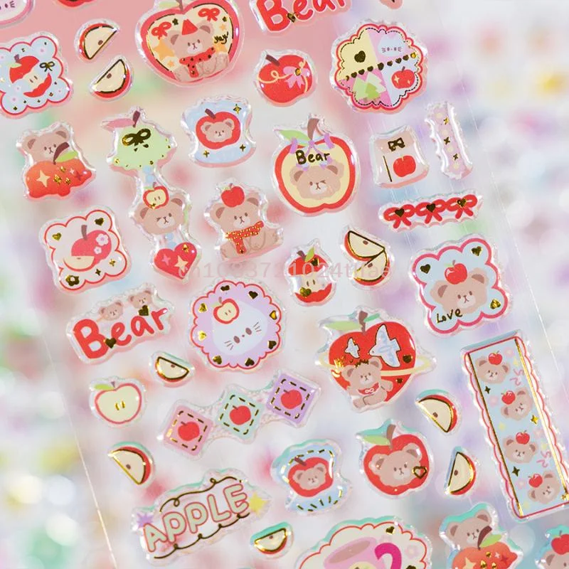 Kawaii Crystal Embossed Three-dimensional Cartoon Animal Stickers Girl Cute Hand Account Ccd Mobile Phone Case Decoration Decals