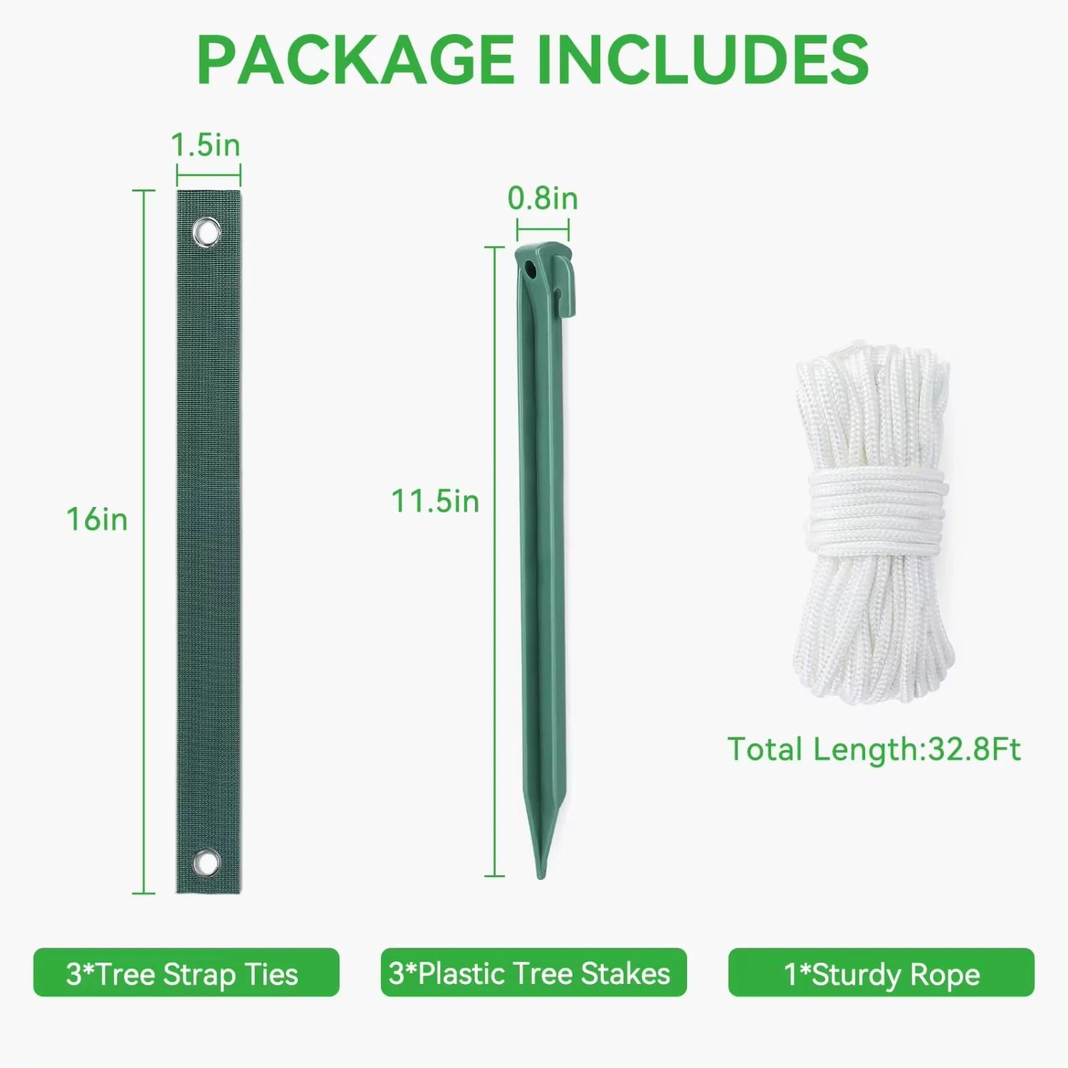 New 3PCS 11.5 Inches Tree Stake Kits, Tree Straightening Kit with 3 PCS Tree Straps  Staking and 32.8 Ft Rope  Anchoring