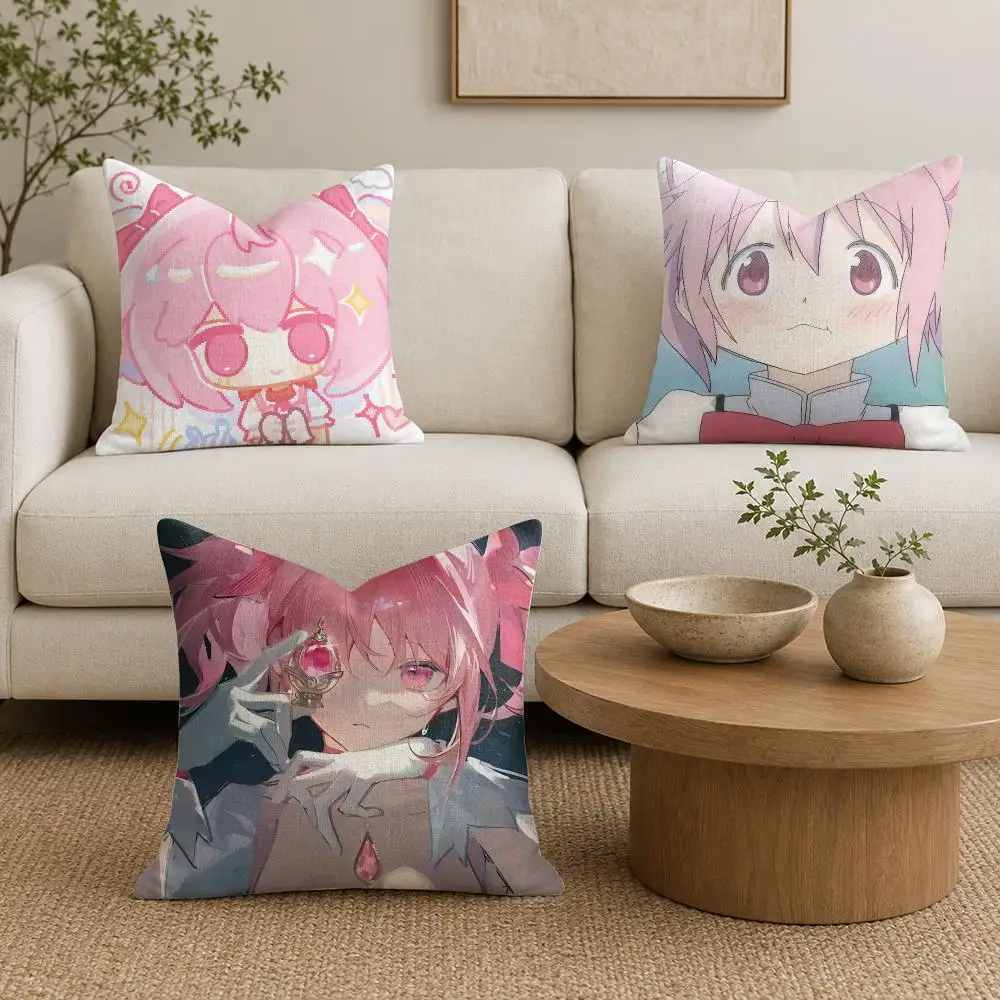 P-Puella Magi Madoka Magica Cushion Cover Natural Linen Organic Fabric Double-Sided Printing Sofa Home Decor Gift Pillow Cover