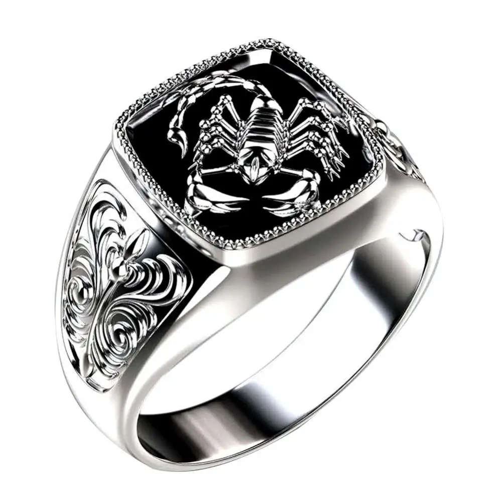 Alloy Fashion Jewelry Ring Gift Men Scorpion Engraved Wide Finger Rings Birthday Club Party