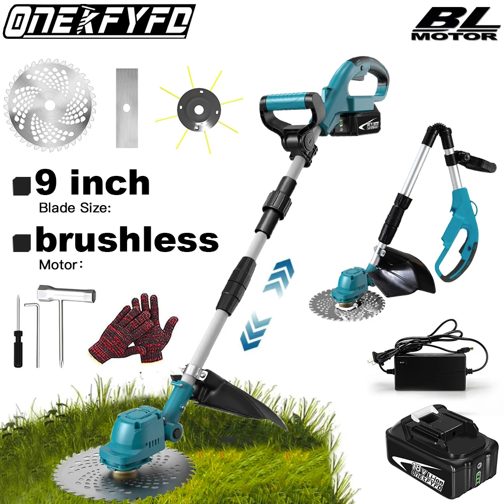 Brushless 9 Inch Electric Lawn Mower Cordless Handheld Trimmer Efficient Garden Grass Weeding Power Tool for Makita 18V Battery