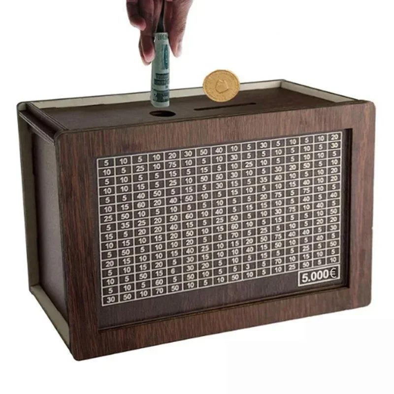 1000/2000/3000/5000/10000 Euro Money Box Drewniana skarbonka Money Vault Savings Box Challenge Cash Storage Case