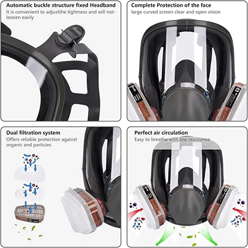 Chemical Gas Mask 6800 Dust Respirator Anti-Fog Full Face Mask Filter For Industrial Acid Gas, Welding Spray Paint Insecticide