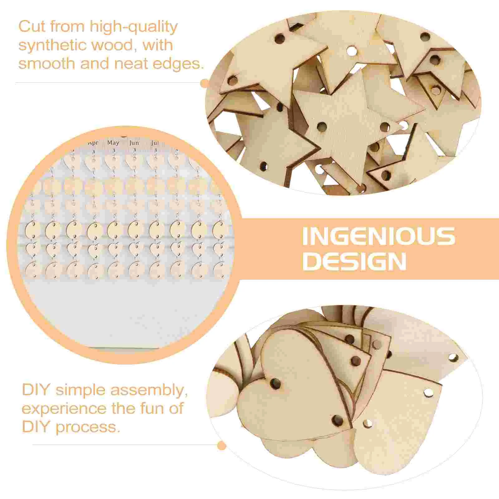 240 Pcs Tape Wooden Hang Tag DIY Natural Material Circle Heart Shaped Cutout Board