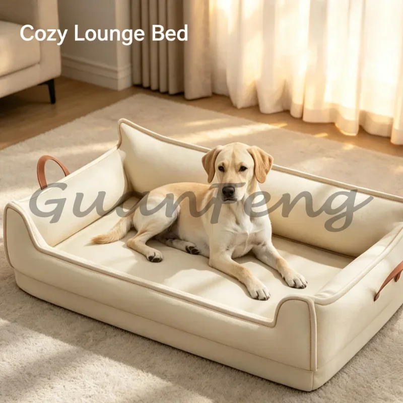 Large Waterproof Leather Sofa Style Dog Bed with Carry Handle Indoor Pet Bed for Medium & Large Dogs Living Room Use
