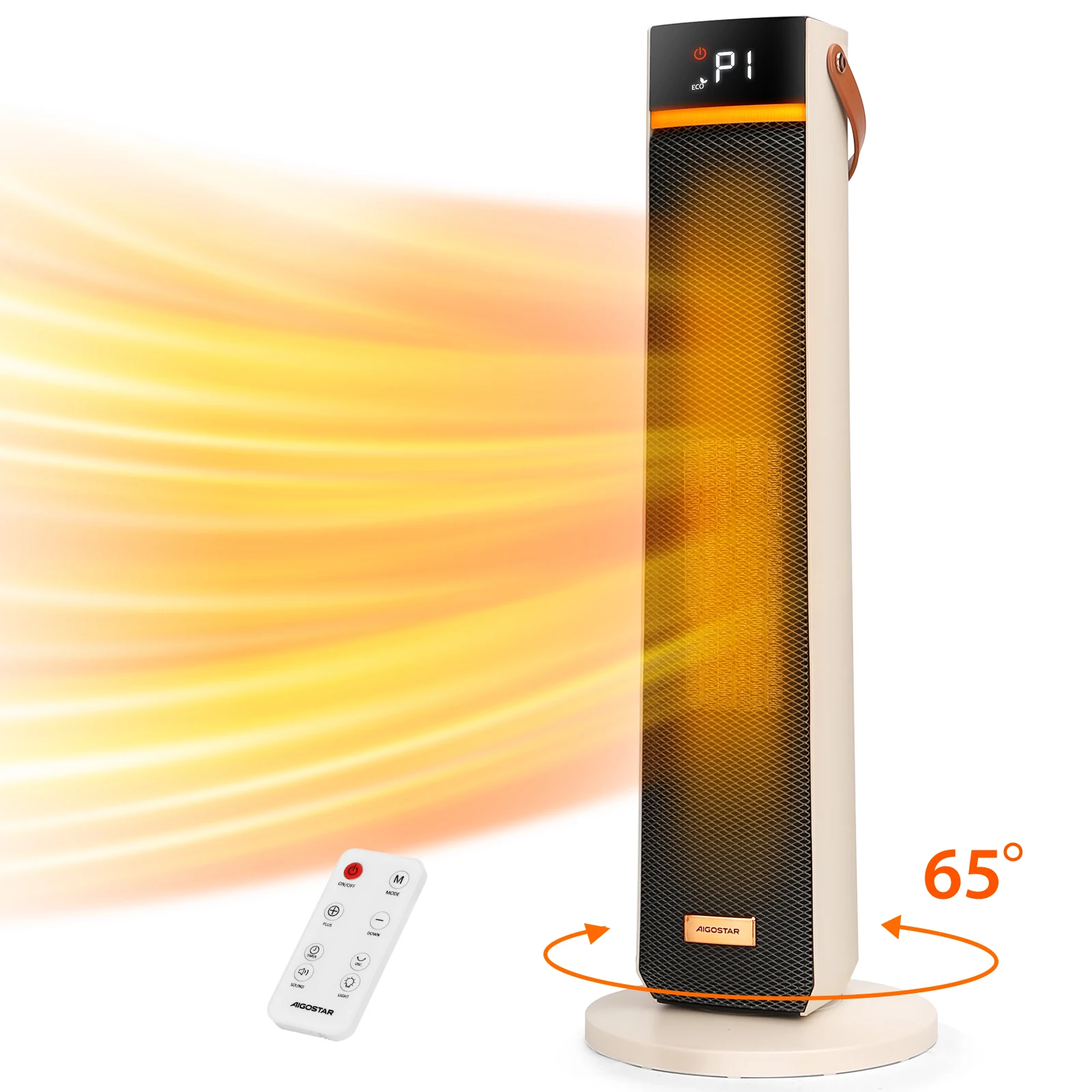 Aigostar Heizlüfter Energiesparend, 2000W Elektrische Heizung mit Fernbedienung, ECO Modus, PTC Keramik Heizlüfter, 24H Timer, Leise, 75° Oszillation, 4 Heizmodi, Kipp und Überhitzungsschutz, Weiß