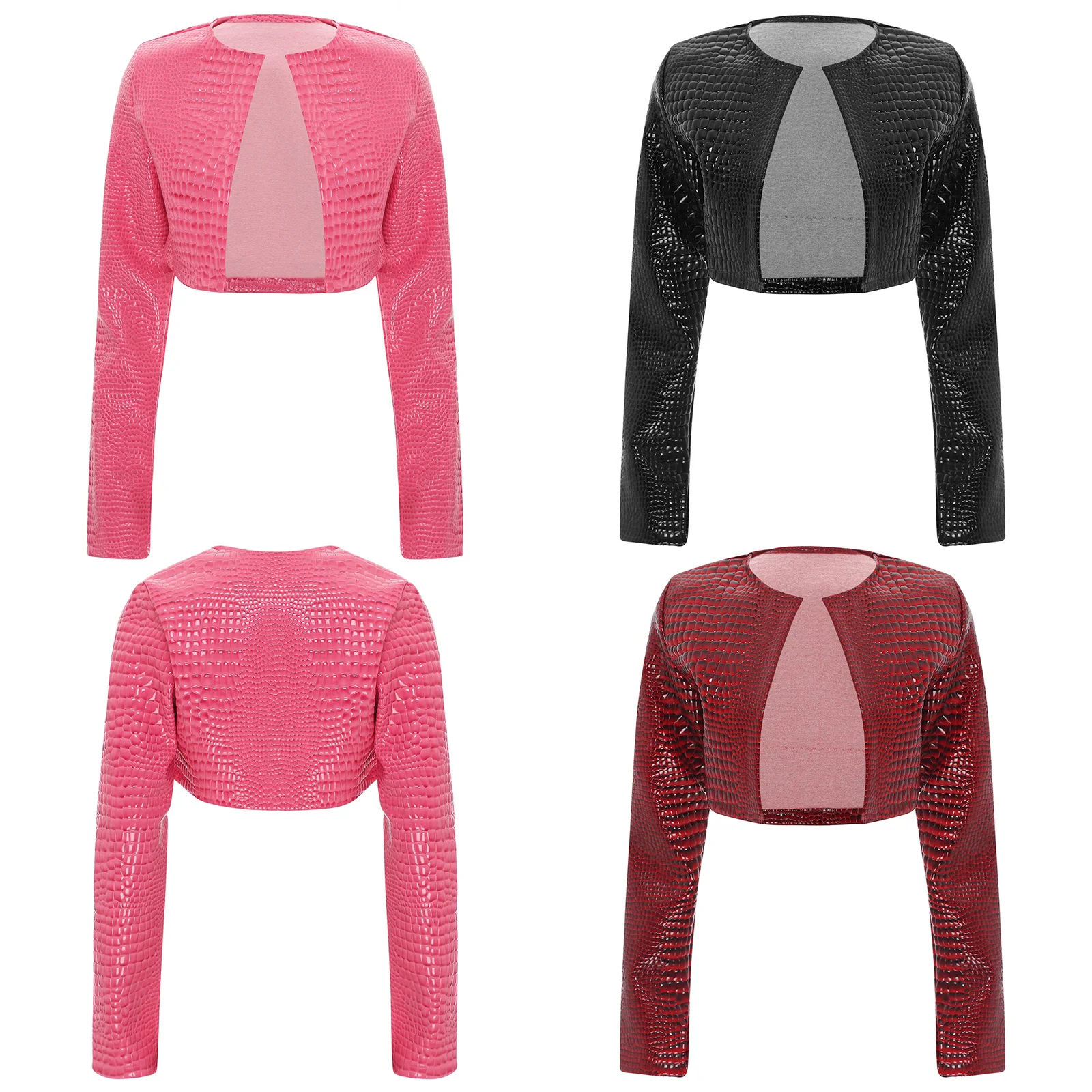 Lady Moto Biker Cropped Jacket Long Sleeve Snakeskin Embossing Bomber Jacket Female Bolero Blazer Coat for Club Party Streetwear