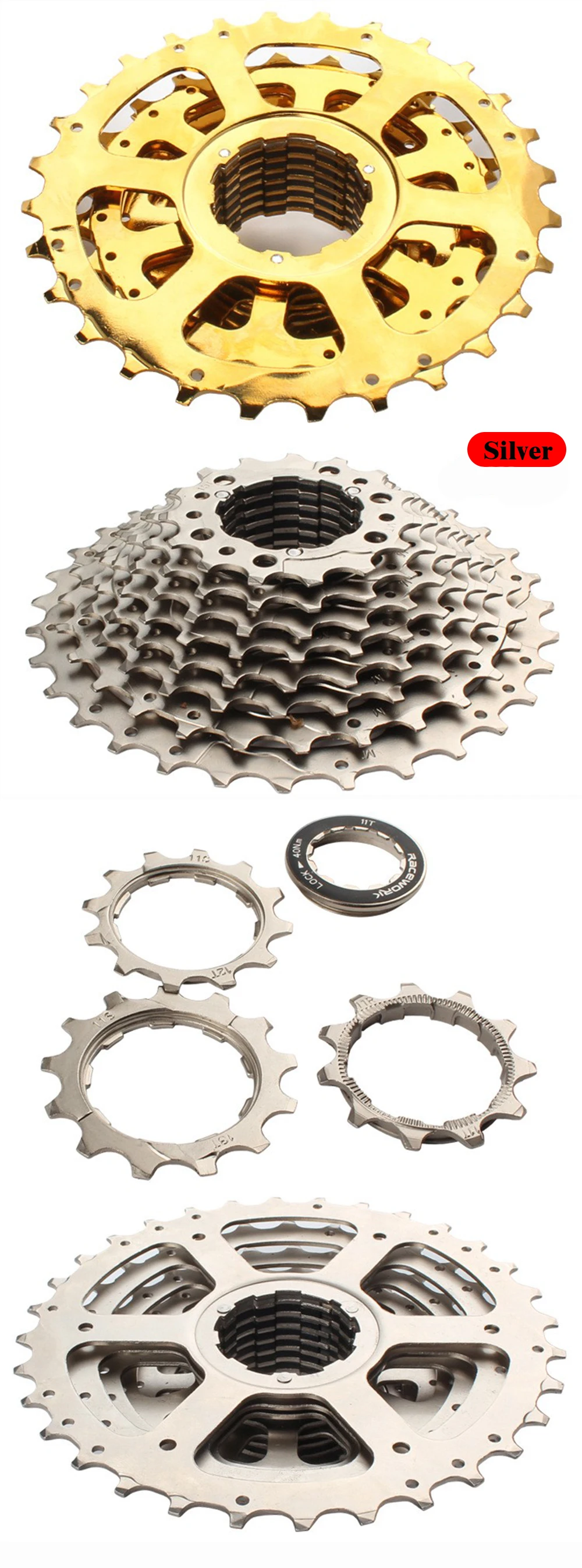 RACEWORK Rennrad 11-Gang-Kassette 28/32/34T Fahrrad 12S Freilauf Gold Silber Regenbogen Schwungrad für Shimano 105 R7000 R8000 – Detail 13