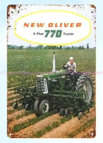 funny s 1959 OLIVER 4 PLOW POWER 770 TRACTOR farm equipment metal tin sign