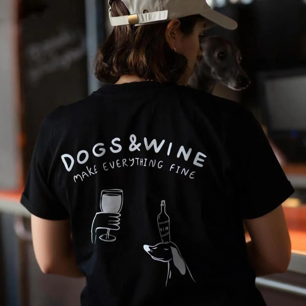 

Футболки с принтом «Собаки и вино», свободные хлопковые топы унисекс с короткими рукавами, летние повседневные футболки с круглым вырезом