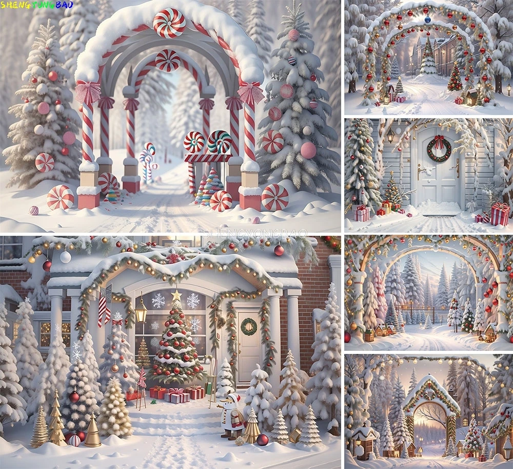 

Christmas Day Wreath Photography Backdrop Winter Family Party Snow New Year's Eve Holiday Gift Photo Studio Background HC-01