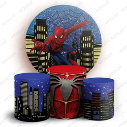 Superhero Spiderman Round Backdrop 1st Boy Birthday Backdrop Marvel Spiderman Cylinder Cover Baby Shower Party Decor Photo Prop