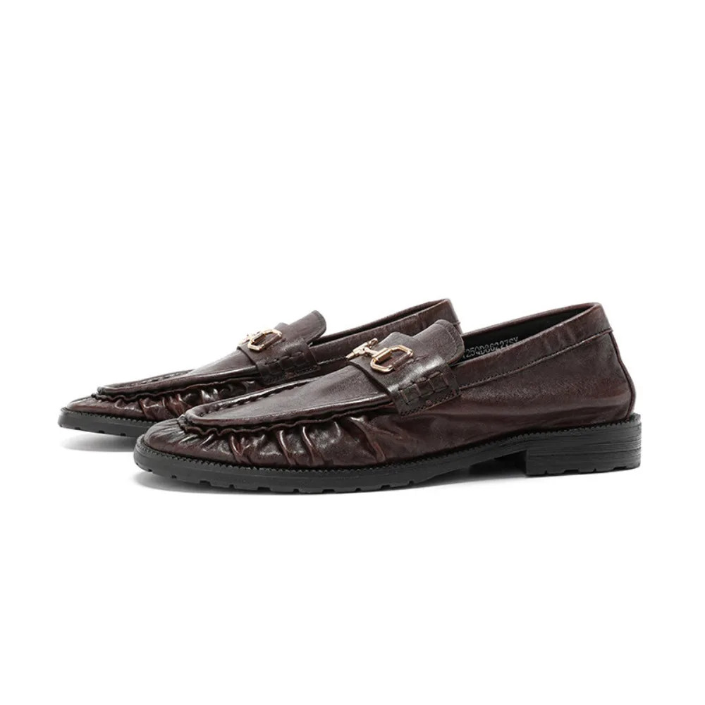 Vintage Washed Loafers for Men Breathable Soft Sole Slip on Lazy Casual Leather Shoes for Summer