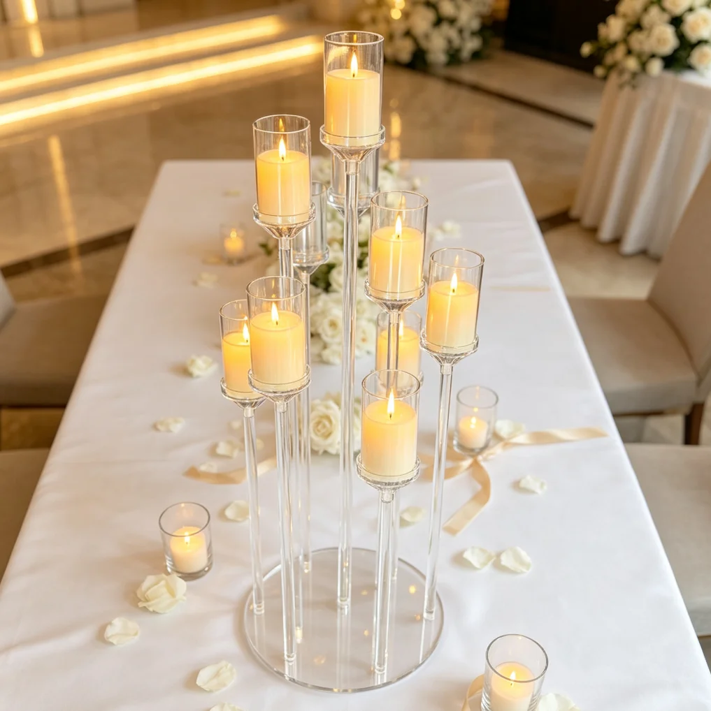 3-10ps)Wholesale 10 Arms Transparent Candle Jars Holder Lanterns Table Decoration Home Crystal Acrylic Candlestick