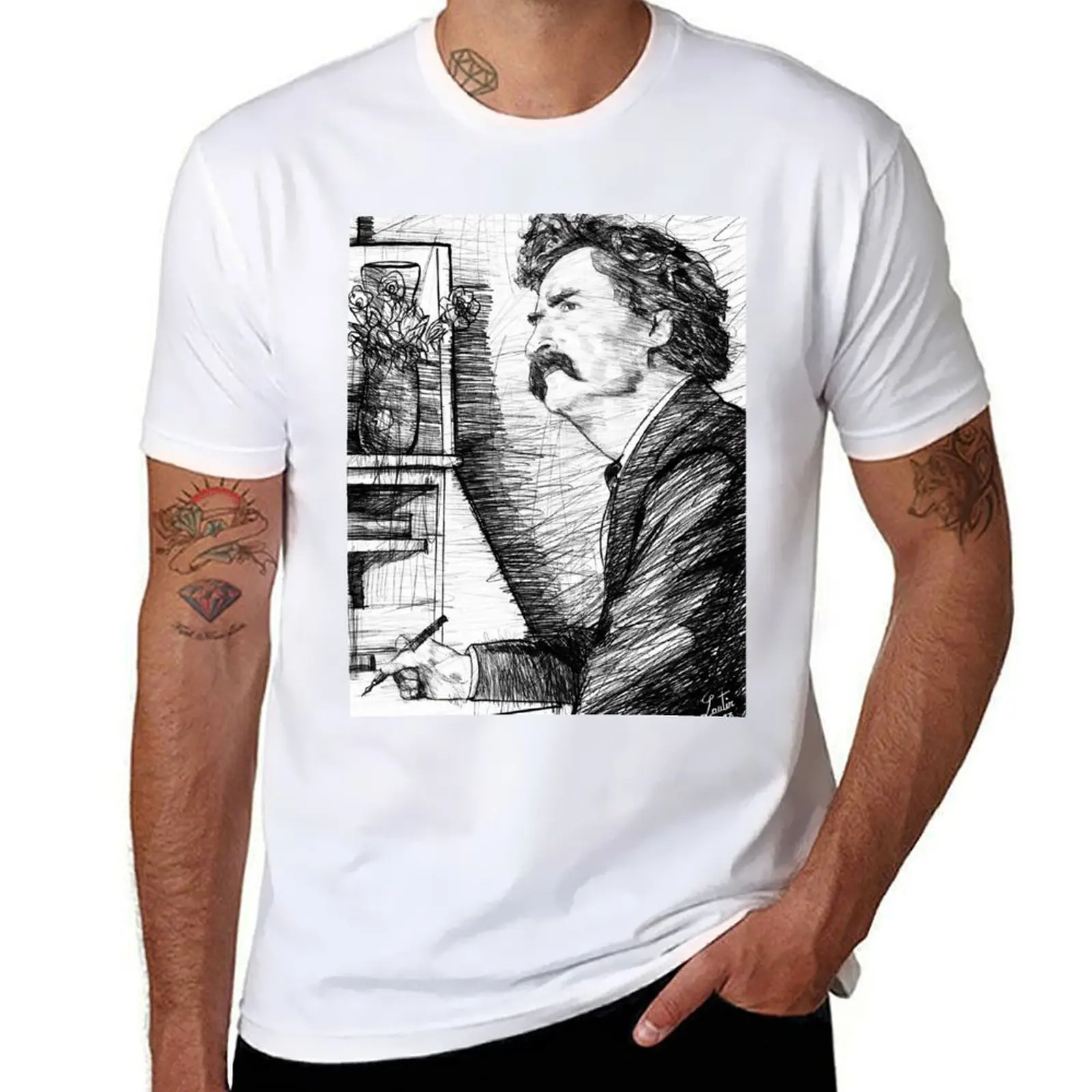 

MARK TWAIN pencil portrait .1 T-Shirt man t shirt summer cotton t shirts high quality anime t shirts oversize T-Shirt