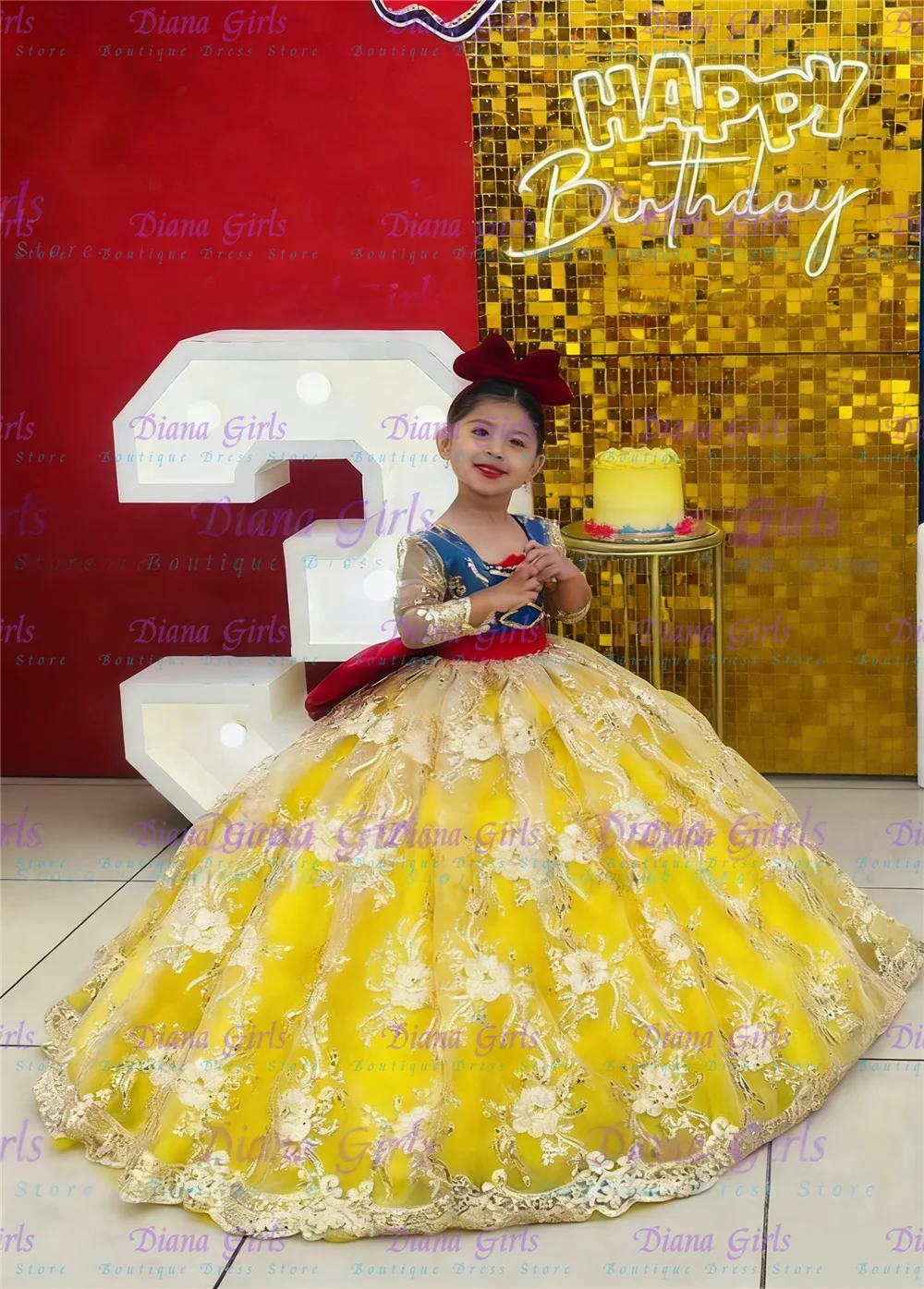 Hochwertiges, schönes Blumenmädchenkleid, gelber Tüll, flauschige Applikation, Hochzeit, Ball, Prinzessin, Mädchen, Geburtstag, Party, Abend, Ballkleider