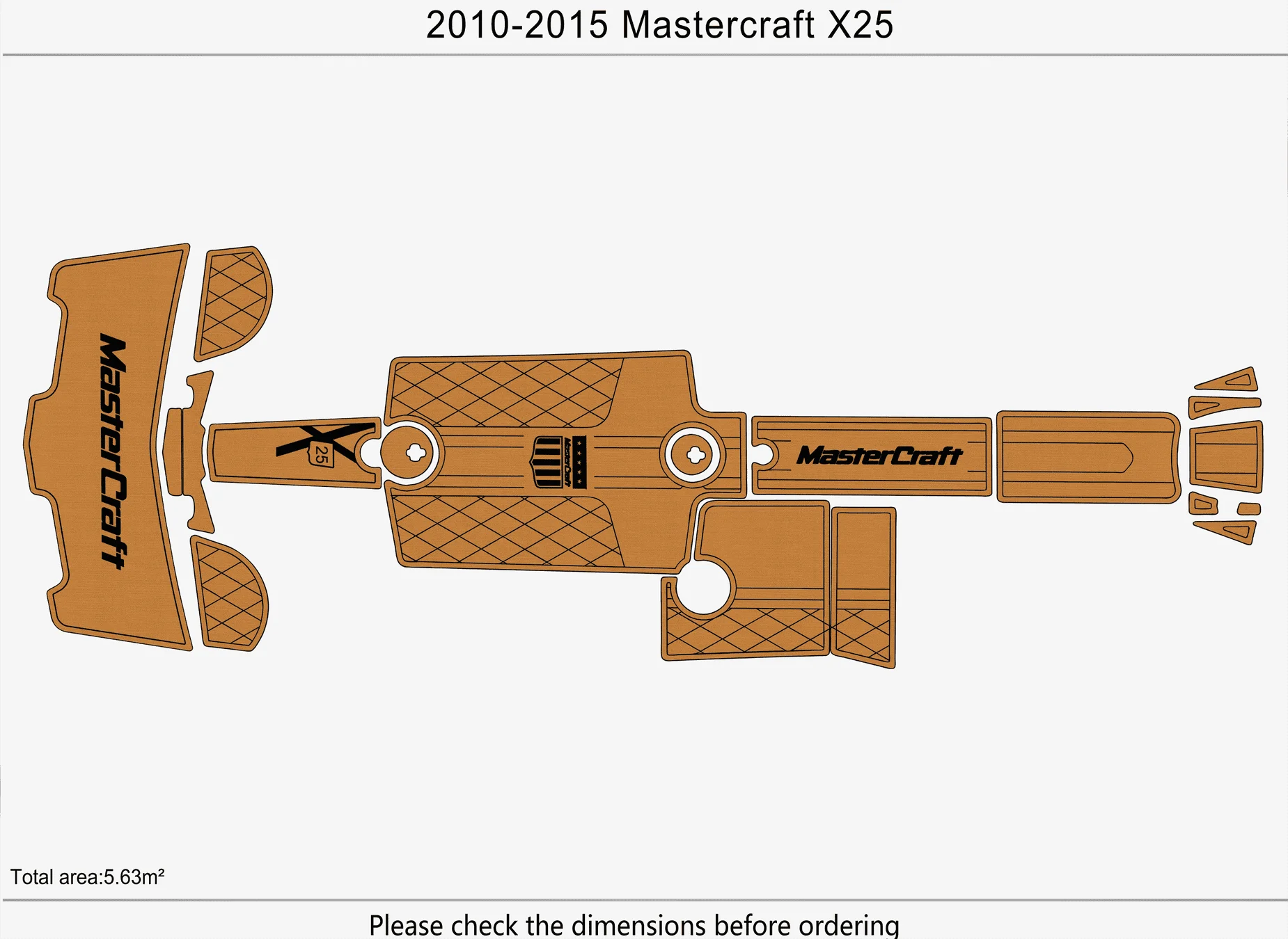 Marine Faux Teak EVA Non-Slip Mat -2010-2015 Mastercraft X25 Self-Adhesive 1/4