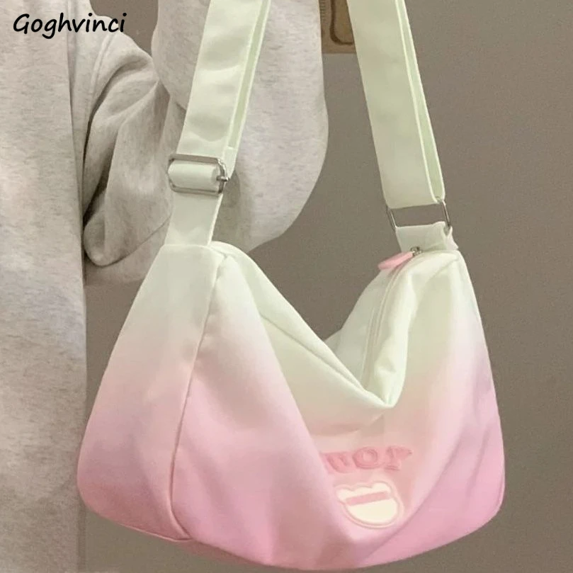 Gradient Shoulder Bags Women Letter Students Sweet Portable High Capacity Office Harajuku Handbags Korean Fashion Crossbody Bag