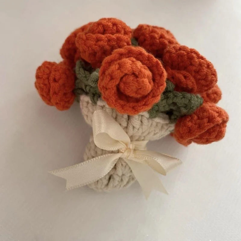 Rose Bouquet Coaster, Hand Woven Material Package DIY Bell Orchid Yarn Ball, Crochet Flower Placemat Finished Product