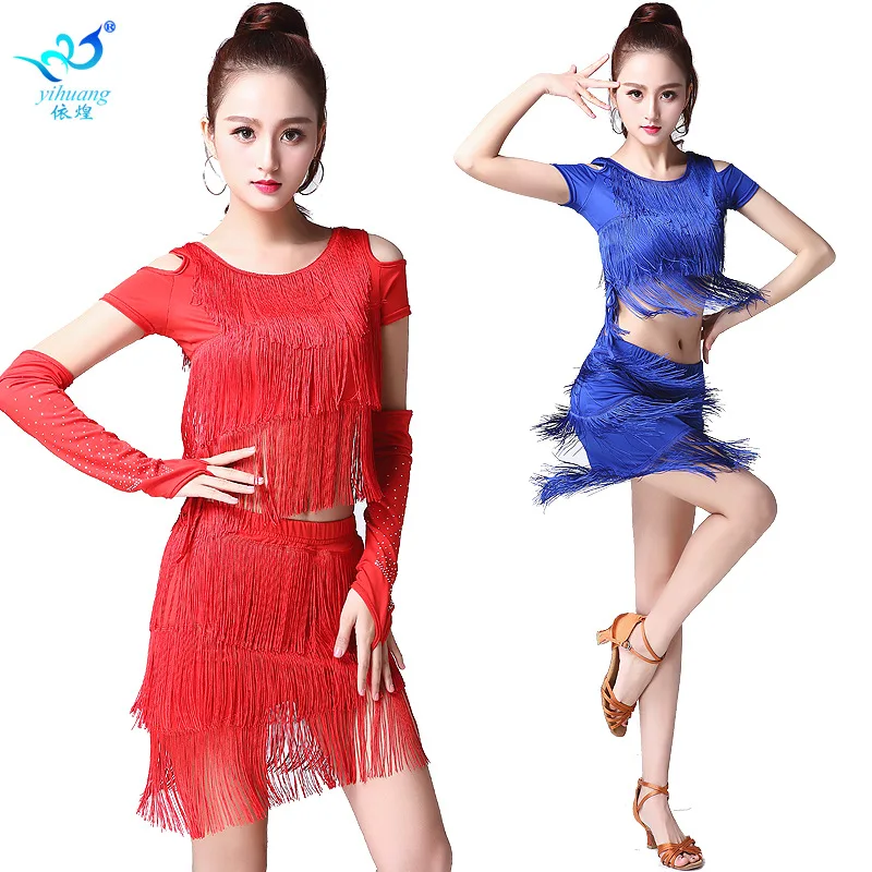 Adulto Latina Dança Tassel Suit, LATIN CHA Performance Roupas, Palco Competição Roupas