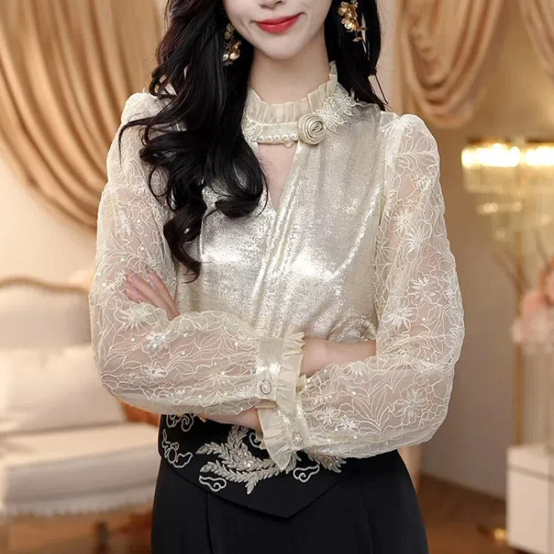 

French Style Satin Shirt Women's Long-sleeved Shirt Luxury Big Brand High-end Top Chic Small Shirt