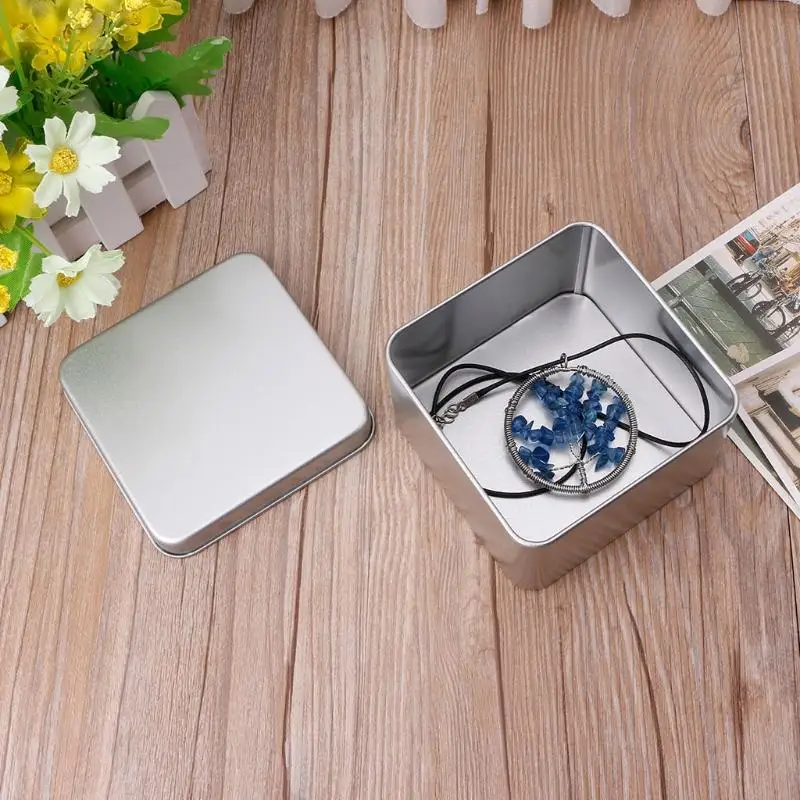 KXRA 9x9cm Small Metal Tin Silver Storage Box for Case For Money Coin Candy