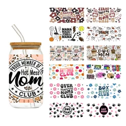 1PCS Sports Cat Dog Mom Mama Needs Coffee Moms Club 16oz DIY Libby Glass Wraps Bottles Cup Can Waterproof Decals Dog Mama Dtf Uv
