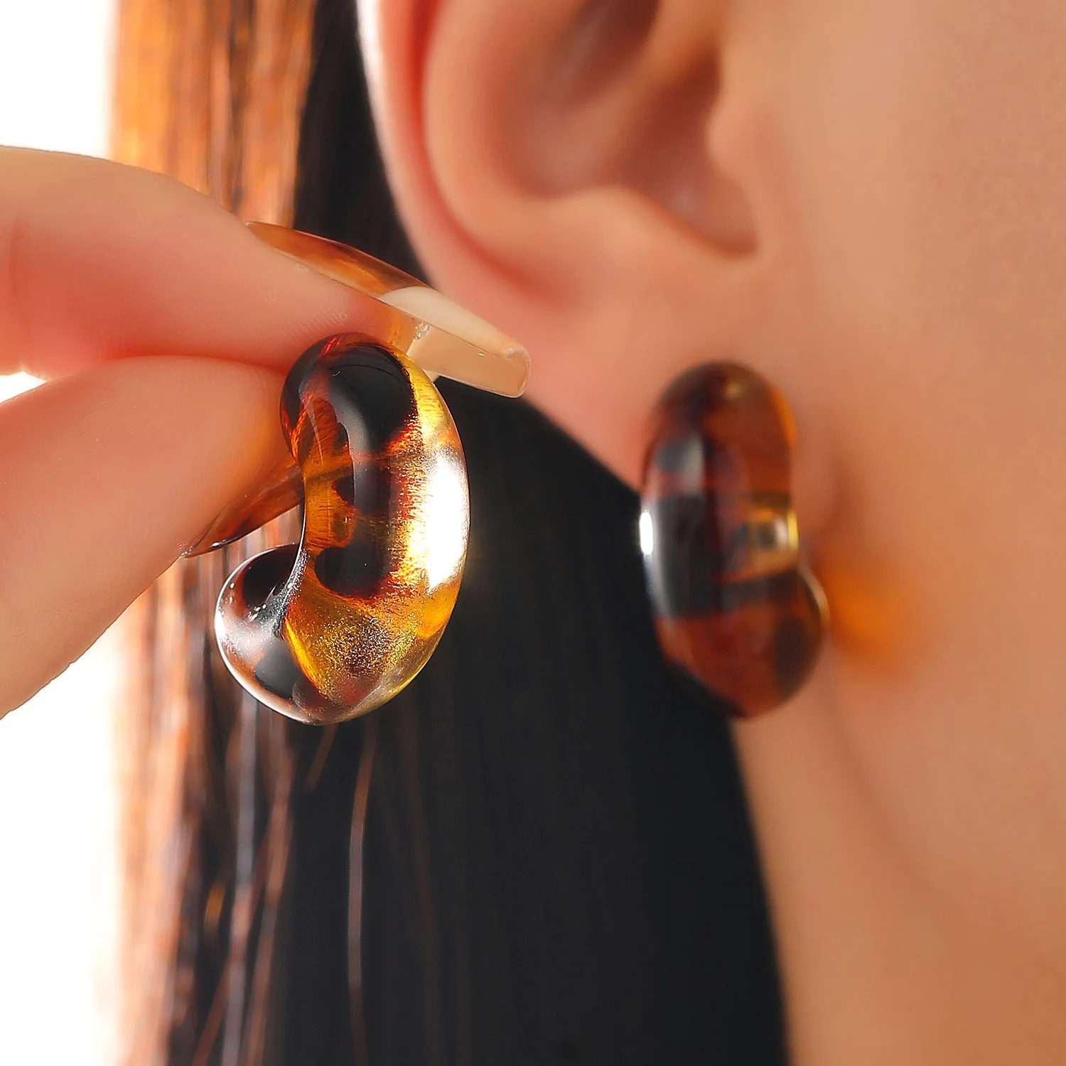 Retro Acrylic Amber Leopard Stud Earrings Maillard Resin Earring For Women Fashion Jewelry Trend Accessories