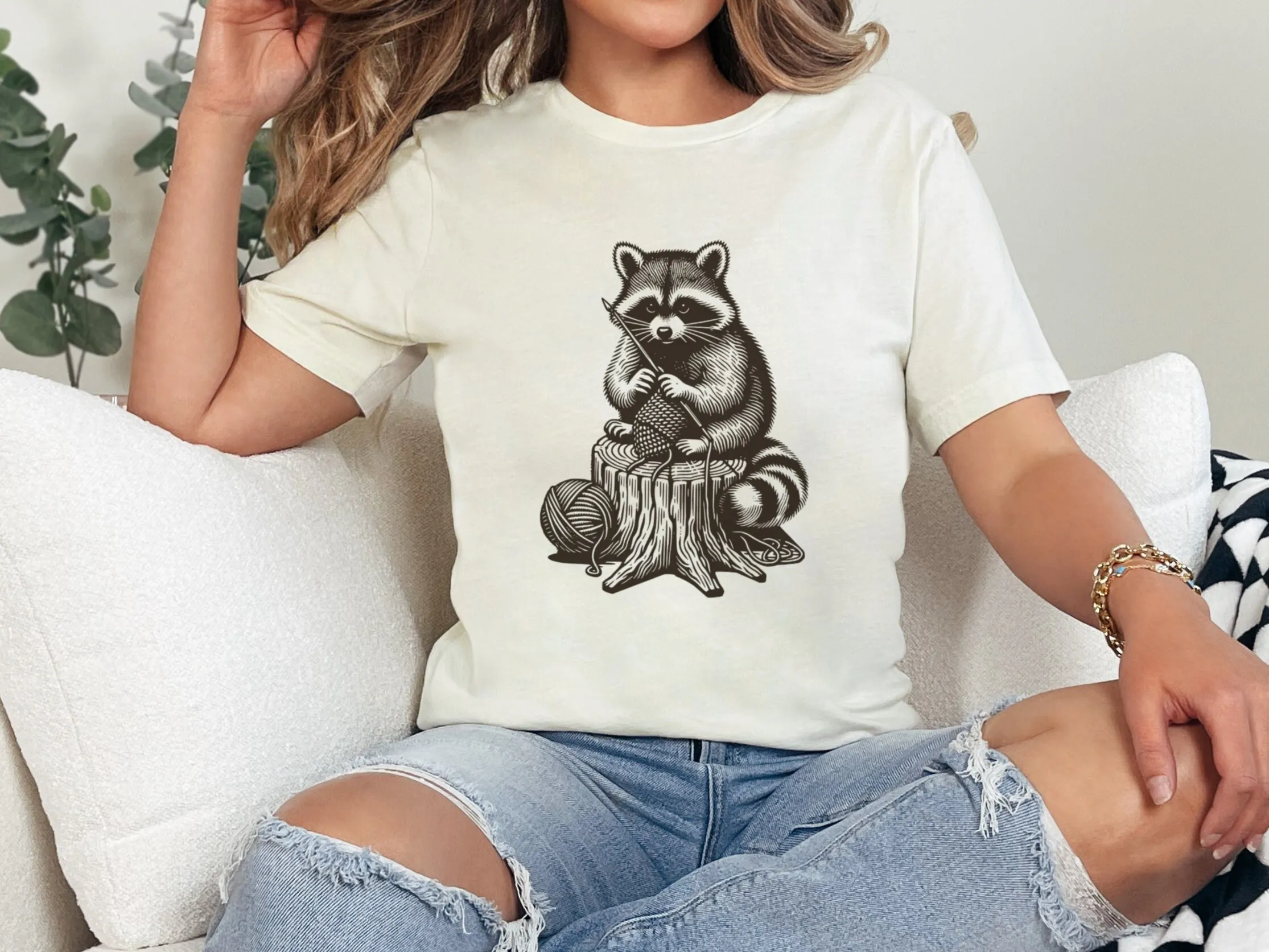 Raccoon Crocheting T Shirt For Animal Lover Funny Wholesome Racoon Crochet Her