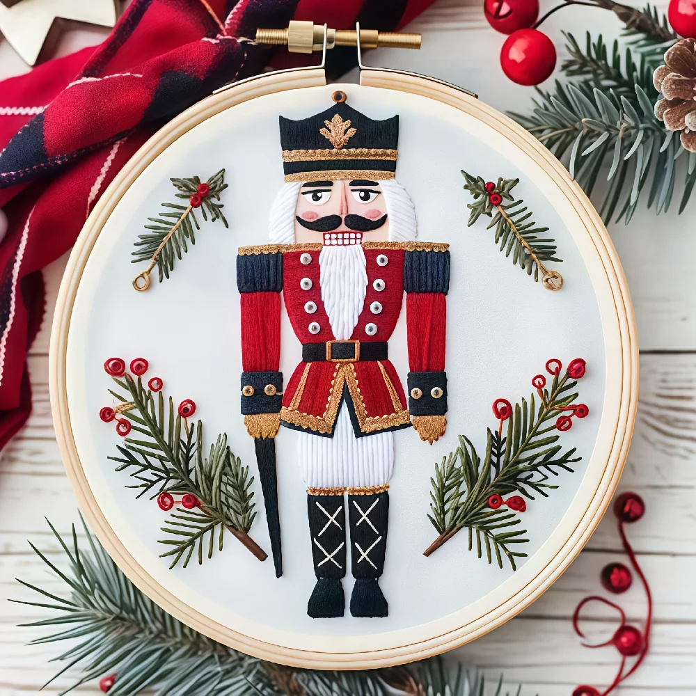 Christmas Walnut Soldier hand-Embroidery DIY material kit, with an English instruction manual that is simple and easy to learn,