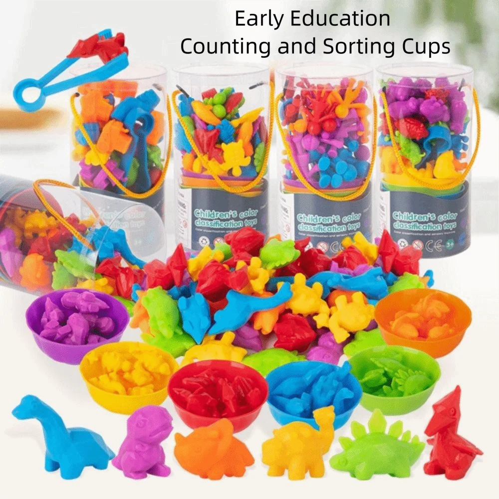 Giocattolo di conteggio arcobaleno in gomma morbida Forme di orso e dinosauro Colori multipli Giocattolo matematico Montessori Gioco di abbinamento Educazione precoce