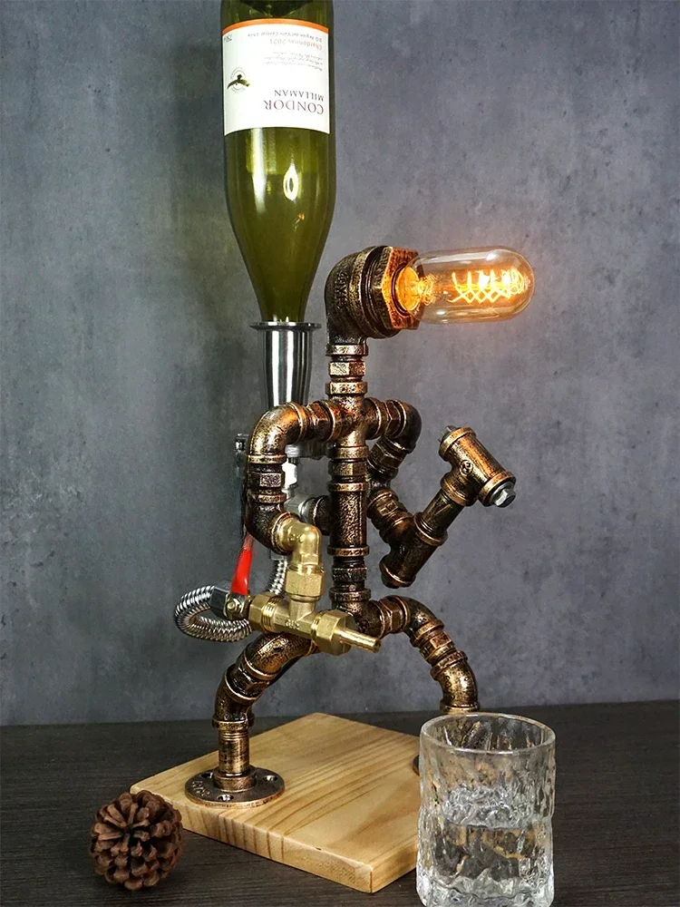 Retro industrial style wine rack table lamp cafe bar creative decoration ornament wine dispenser