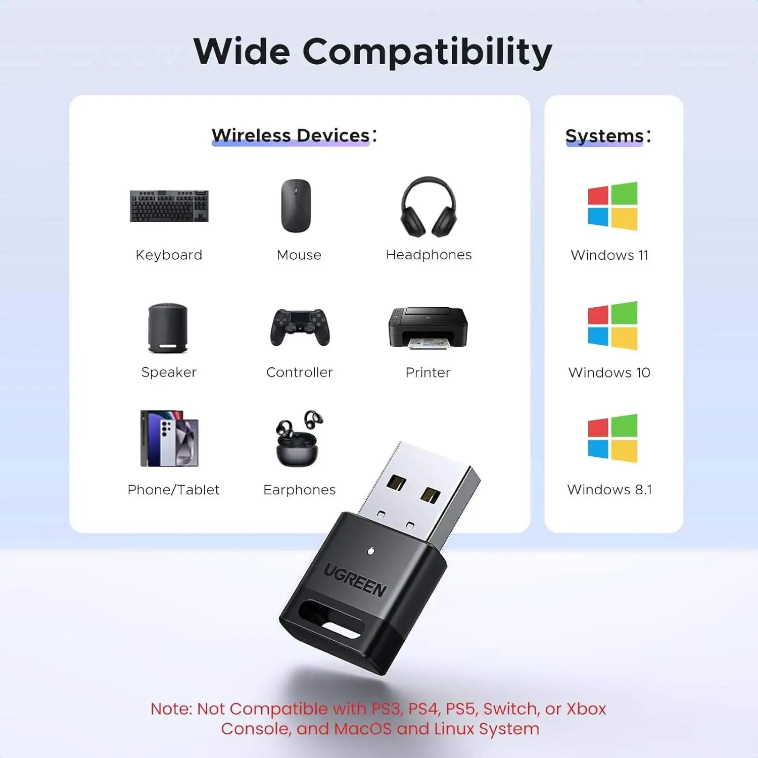 GREEN USB  5.4 Adapter Dongle PC Plug & Play Wireless Keyboard  Receiver Transmitter for Windows 11/10/8.1