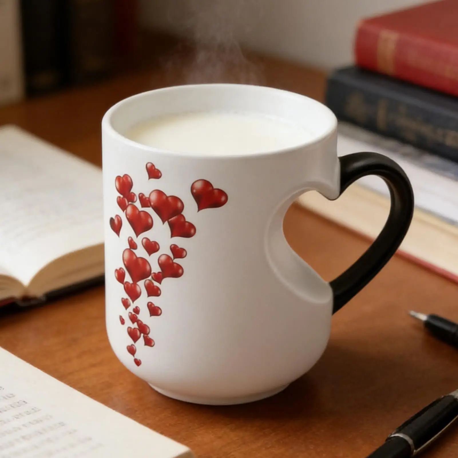 Color Changing Mug 325ml Heart Shape Beverage Container Ceramic Novelty Coffee Mugs with Handle for Couples Home Kitchen Travel