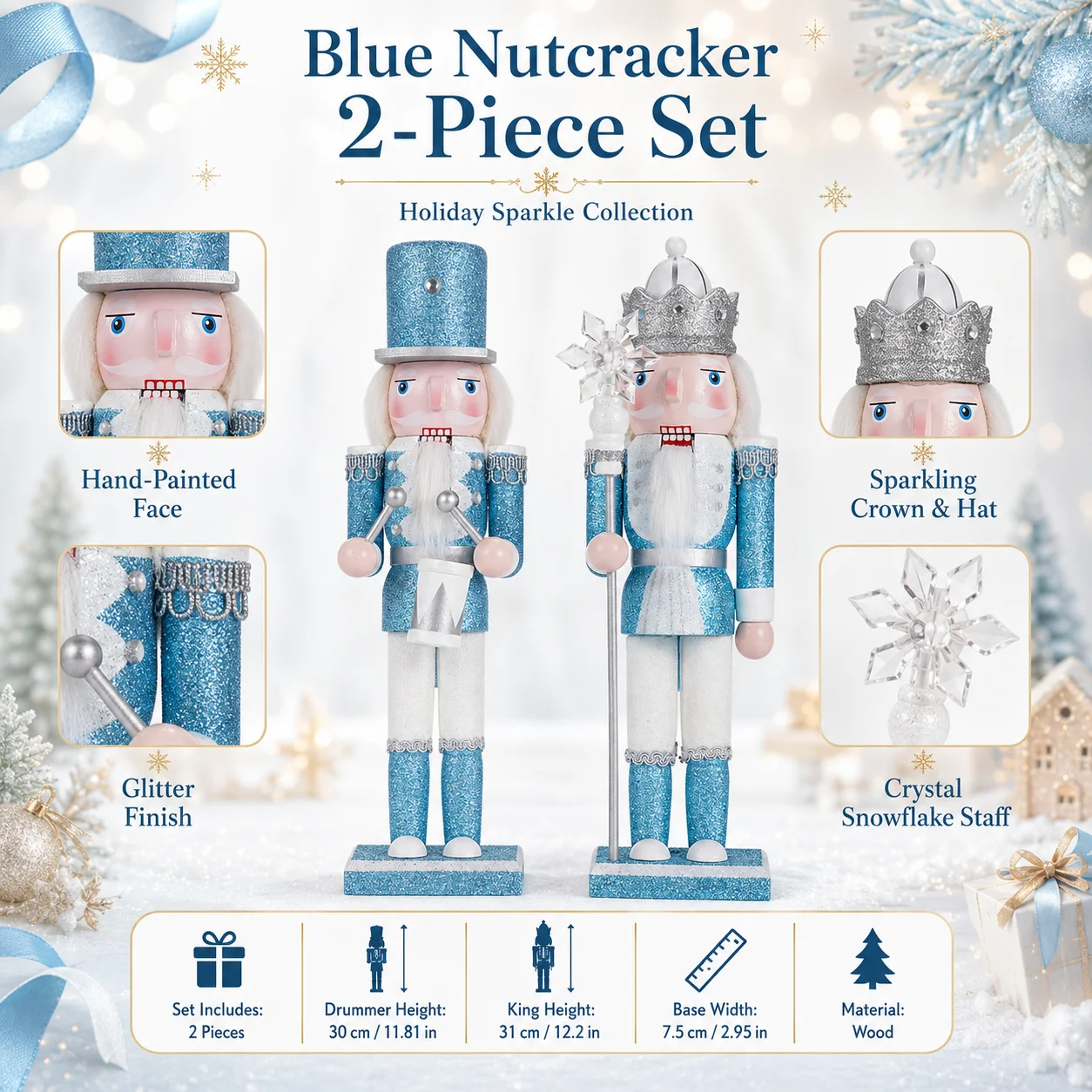 30cm Wooden Nutcracker Ornament Soldier Figurement Handcraft Doll Toy Home Office Table Xmas Decoration Statues Christmas Gift