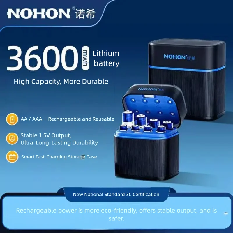 2026 NOHON Rechargeable Battery AA 3600mwh Lithium Batteries AAA 1300mwh Battery for Mouse Keyboard Radio Razor Camera