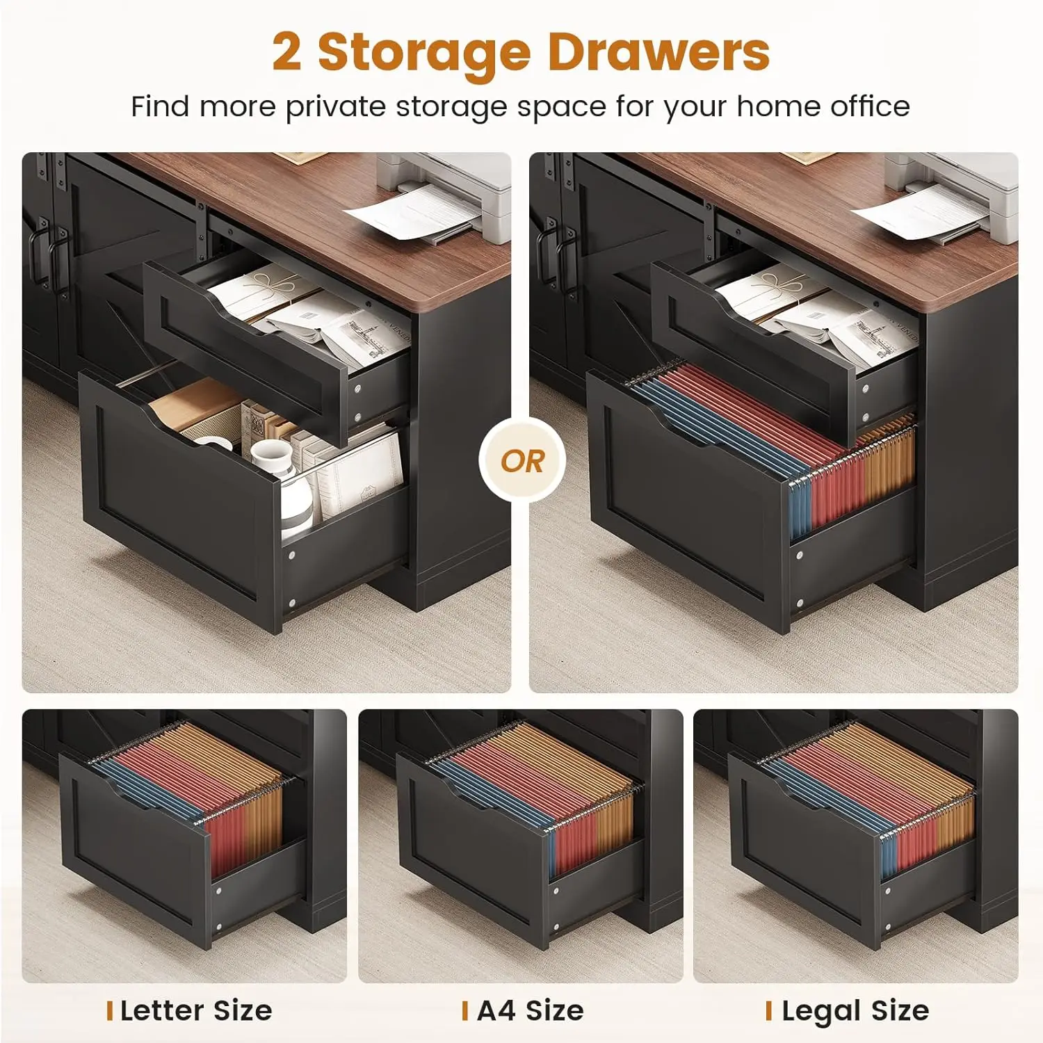 مكتب قائم على شكل حرف L، ارتفاع قابل للتعديل 55 بوصة مع أدراج ومنافذ طاقة، مكتب منزلي أسود #6