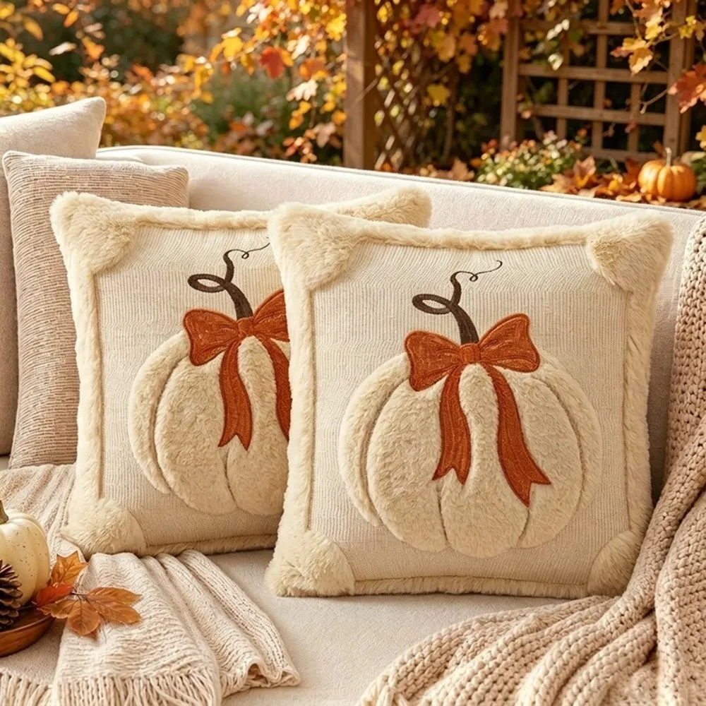 New Halloween Style Throw Pillow Cover Pumpkin Tufted 45x45cm Cushion Cover Embroidered Autumn Pillowcase Fall Decor